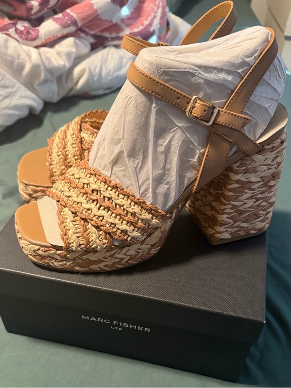 Marc Fisher Tan Woven Platform Sandals